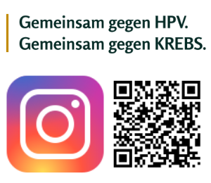 Bild des Instagram-Logos und des QR-Codes zum Instagram-Profil von Gemeinsam gegen HPV. Gemeinsam gegen Krebs.